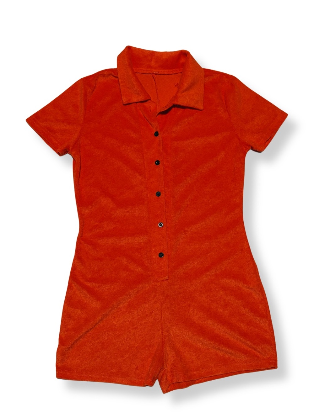 Womens Short Sleeve Terry Romper - Orange